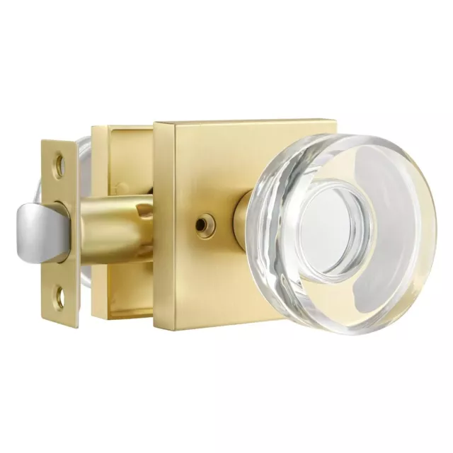 1 Pack Keyless Passage Glass Door Knobs Interior, Round Clear Crystal Gold He...