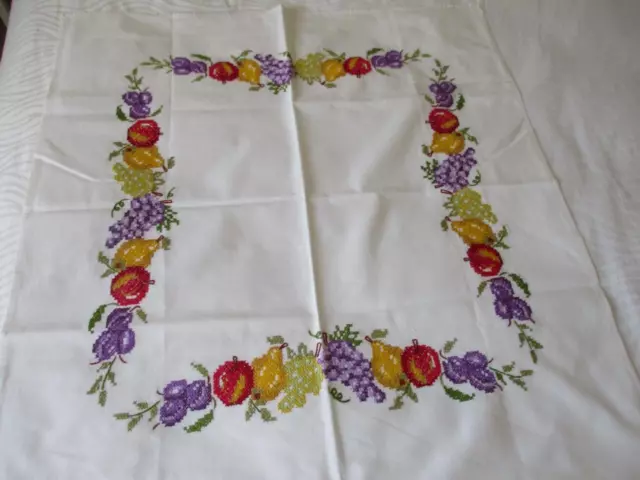 Vintage 60S X Stitch Embroidered Fruit Design Table Cloth