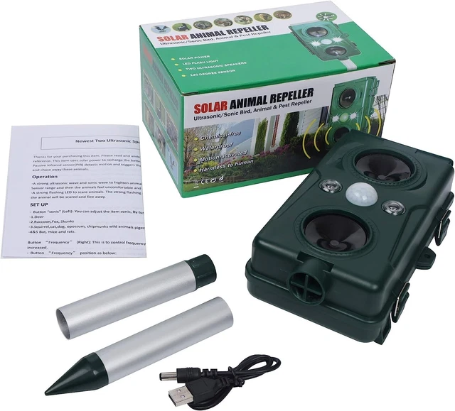 Solar Ultrasonic Animal Pest Repeller Cat Rodent Rat Squirrel Raccoon Bird NEW
