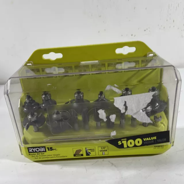 Juego de brocas router de borde de carburo de vástago de 15 piezas Ryobi A25R151 para madera 002