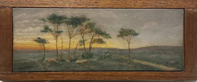 Tableau Peinture Cadre 20è XXè Mion Paysage aux arbres Coucher de soleil rare