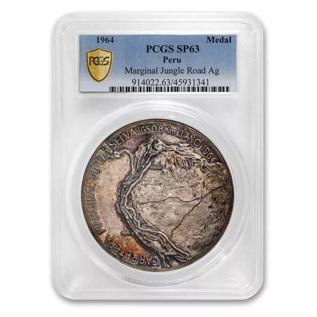 1964 Peru Silver Medal Marginal Jungle Road SP-63 PCGS