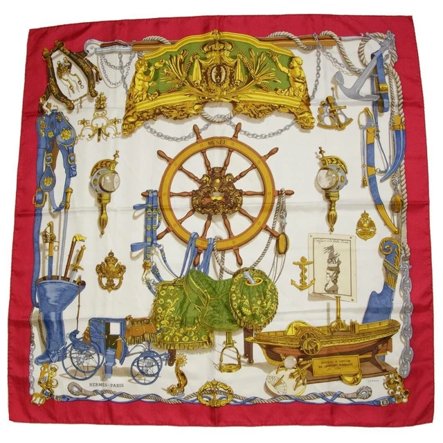 HERMES Carre 90 BATEAU A VAPEUR DE JOUFFROY DABBANS 1784 Steamboat Silk Scarf