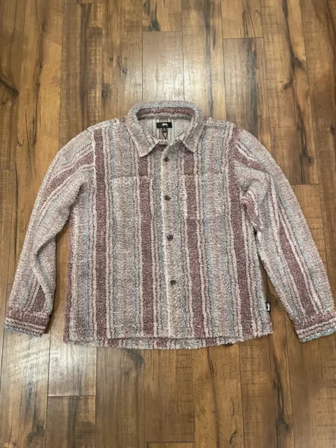 Stussy Stripe Sherpa Shirt (Berry) size Medium NEW