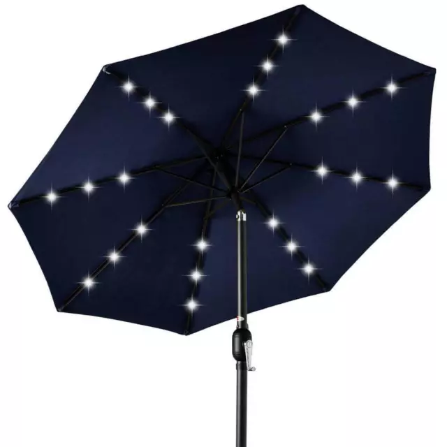 Best Choice Products Umbrella 10' W/ UV-Resistant Fabric Solar LED Navy Blue