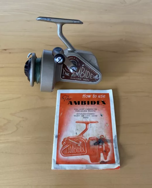 Vintage J.W.Young & Sons Ambidex Casting Reel in excellent condition c/w manual