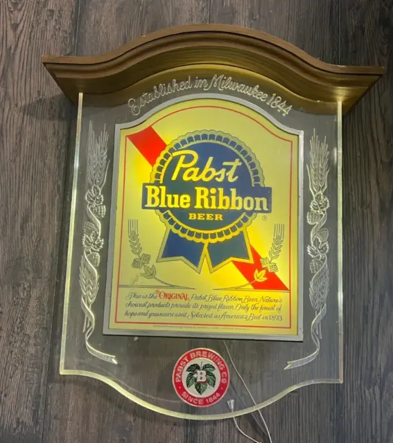 1980's Pabst Blue Ribbon Lighted Beer Bar Tavern Sign Crystal Heritage