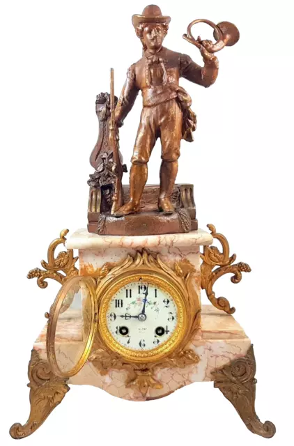 Antike Französische Kaminuh Figurenuhr Ernest Rancoulet 1880 Jäger