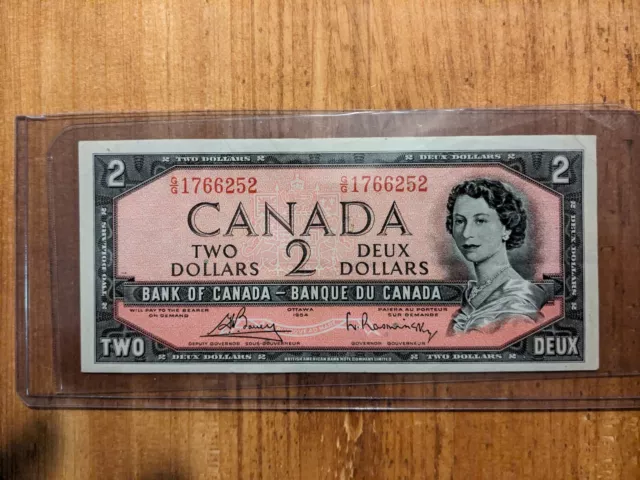 1954 Canadian 2 Dollar Bill  Very Nice Crisp