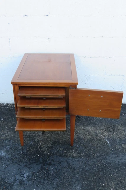Mid Century Modern Side End Table with Four Folding Tables Inside 3926