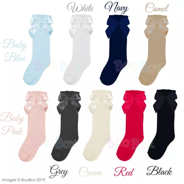 Baby Girls & Girls 3/4 Knee High Spanish Style Ribbon Bow Socks Socks 0-9 Years
