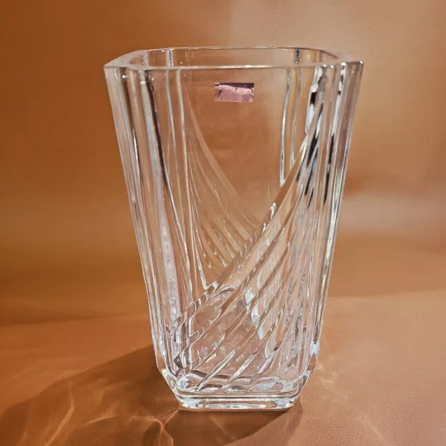 Hoya Japan Mikasa  Art Glass Crystal Vase - Pleats - Art Deco - W/Foil Sticker