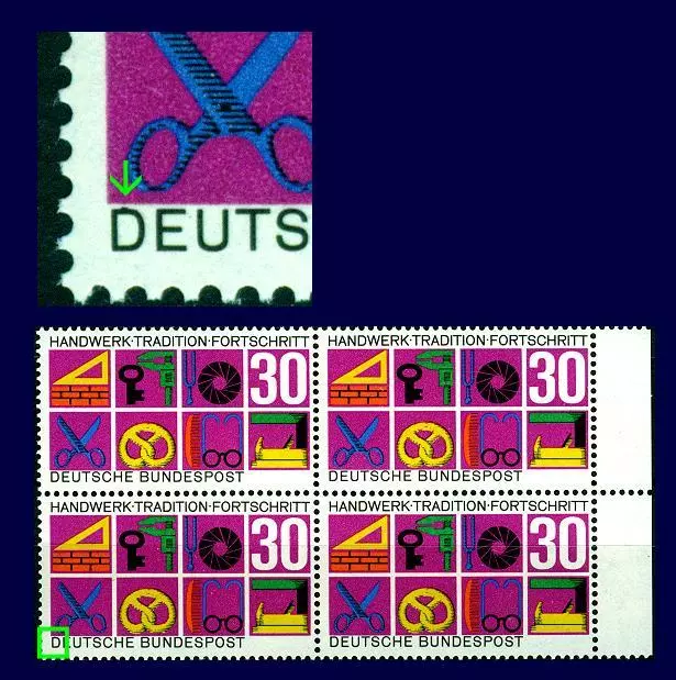 553 f 29 A ** (Handwerk) Viererblock, postfrisch Luxus