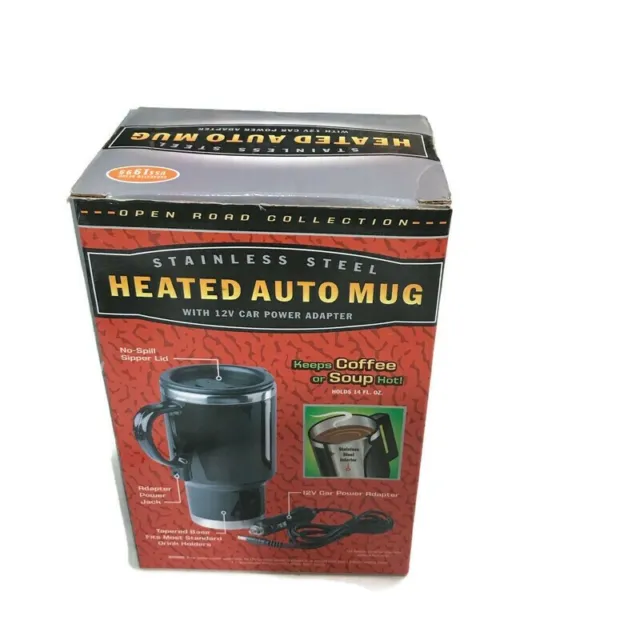 Stainless Steel Heated 14oz. Auto Mug With 12V Power Adapter NIOB FAST SHIPPING