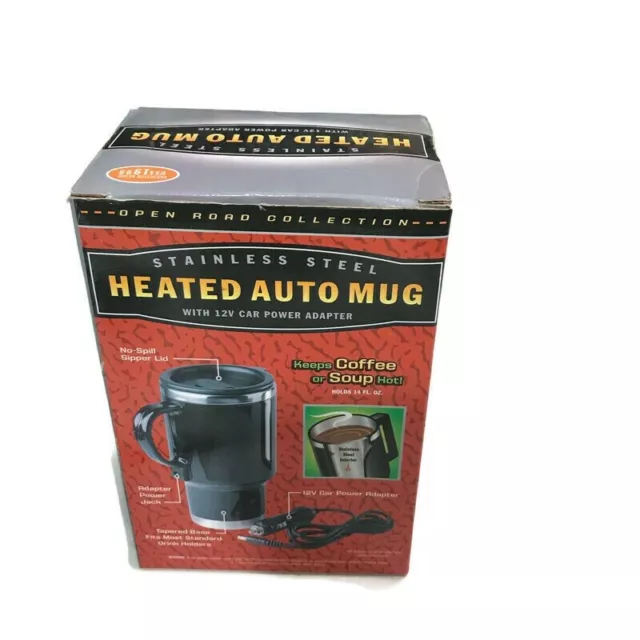 Stainless Steel Heated 14oz. Auto Mug With 12V Power Adapter NIOB FAST SHIPPING