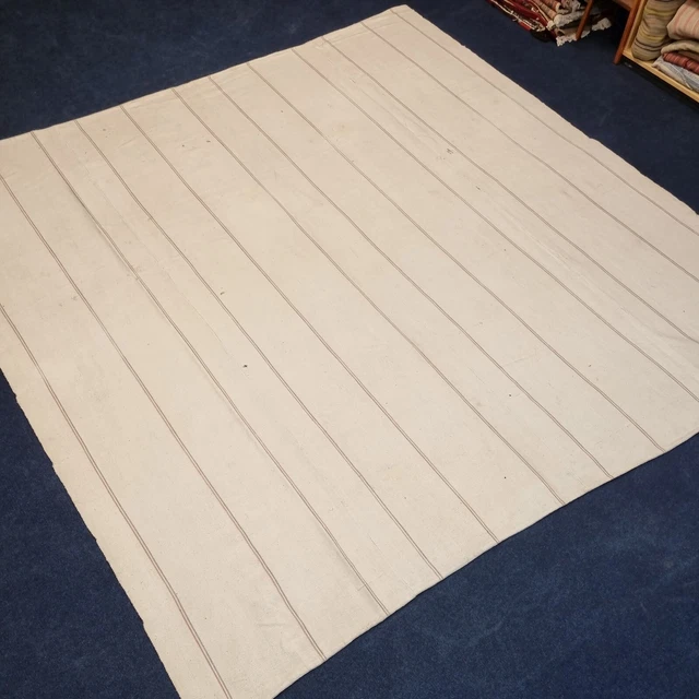 #46 Extra Large Hand woven old kilim rug throw persian tribal thin rug off white