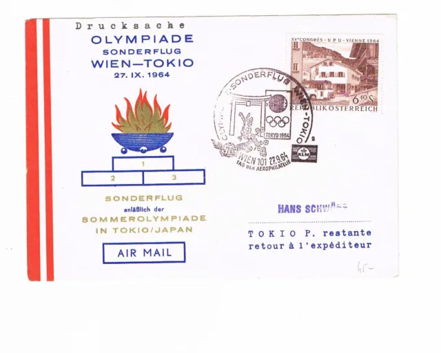 Österreich herrliche Drucksache zur Olympiade 1964 nach Tokio mit SST