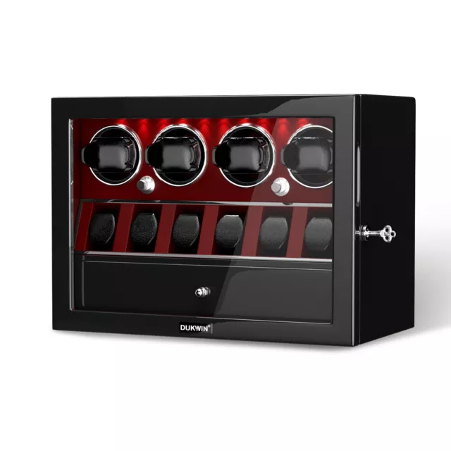 LED Automatic 4 Watch Winder With 6 Watches Display Storage Box With Quiet Motor 2