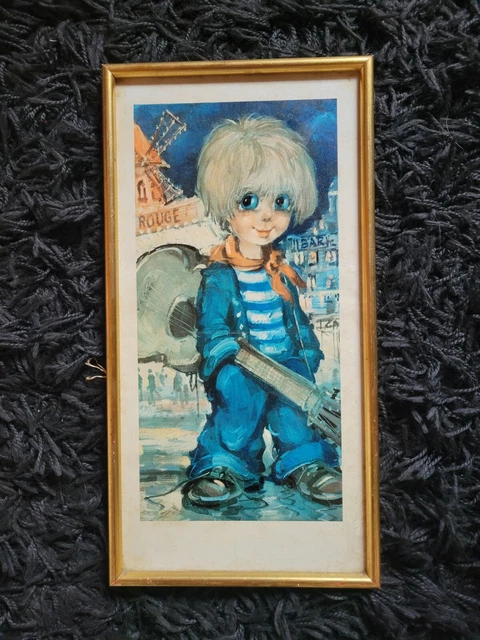 Cadre Photo Vintage Années 70 Style Poulbot - Dimensions 38x40 Cm - Occasion