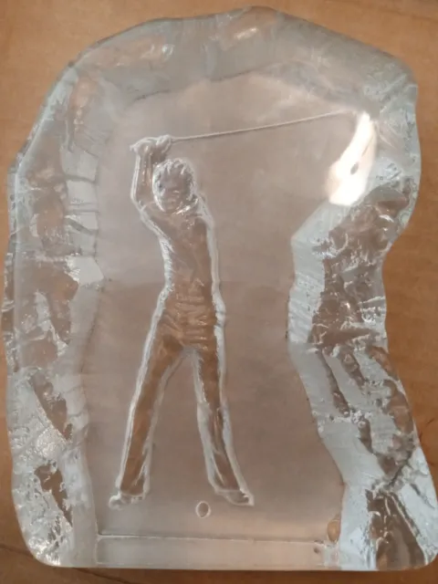 Vintage Nybro Sweden 1985 Art Glass Crystal Paperweight Sculpture Man Golfing