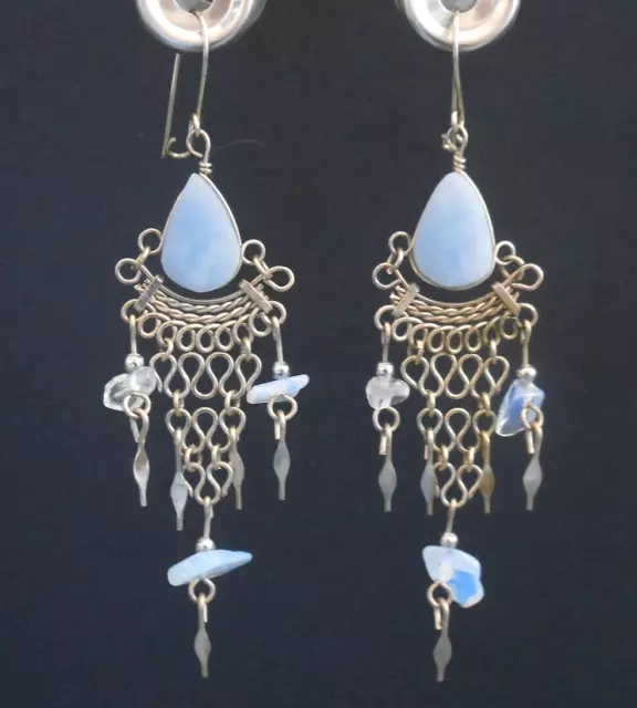 3" ANGELIC MERMAID Angelite Moonstone Boho Gypsy Peruvian Chandelier Earrings