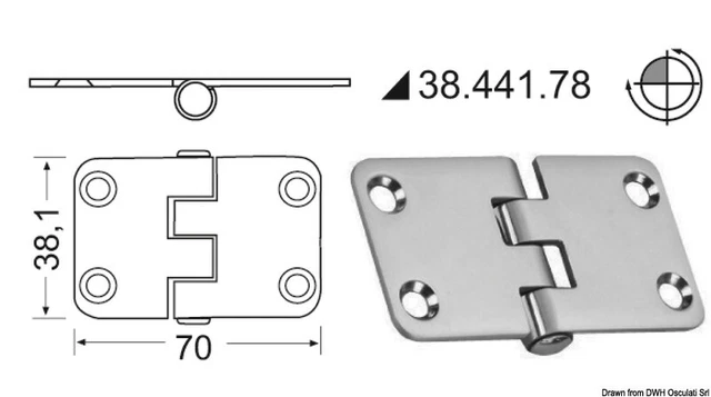 Charnière Inox Enver 70x38,1 MM Marque Osculati 38.441.78