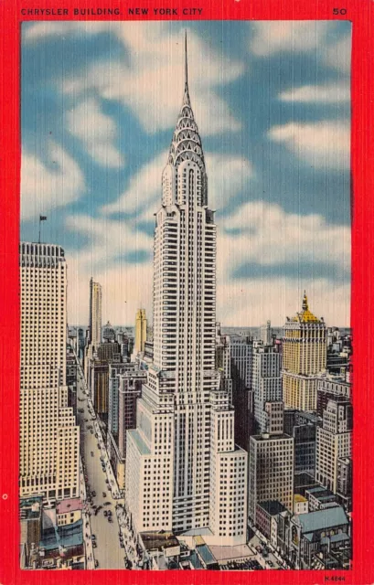 New York City Downtown 1930s Chrysler Building Aerial View Vtg Postcard S7