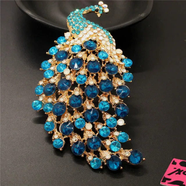 Gifts Blue Crystal Ornate Peacock Animal Fashion Women Charm Brooch Pin Gift