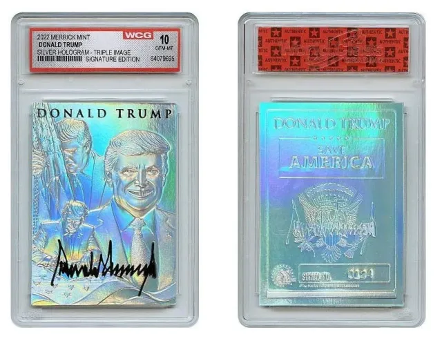 NEWLY PRINTED! 2023 Donald Trump Triple Image Silver Prism Hologram Signature