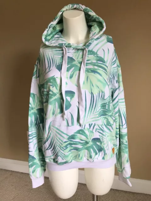 Vintage Vitamin Sea Woman’s Hoody Sweatshirt Green White Palm Leaves Stretch Med