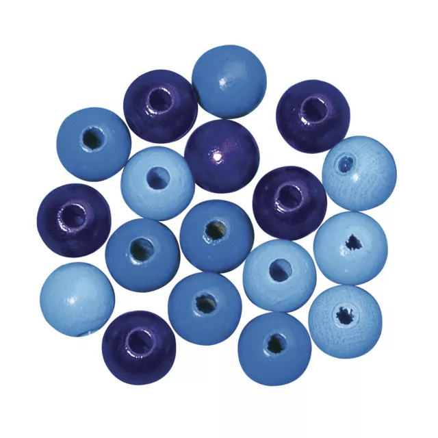 Perles en bois FSC 100%, polies, 10mm ø, tons bleus, 52 pièces