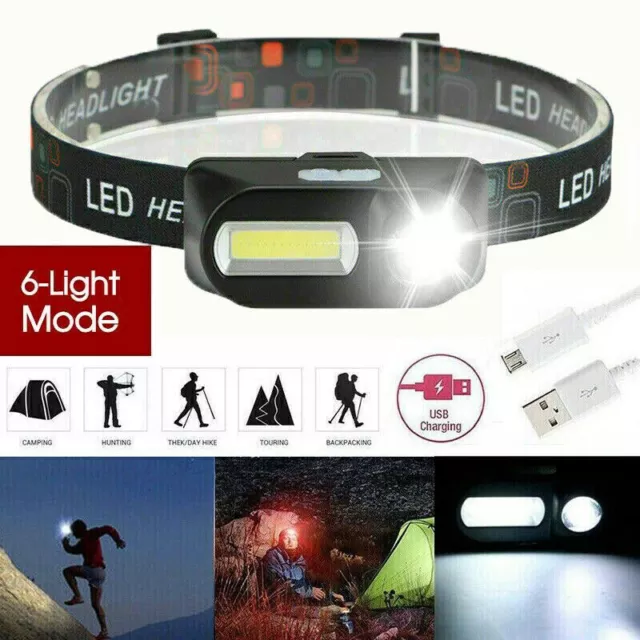 Super Bright Waterproof Head Torch Headlight LED USB Rechargeable Headlamp Fish