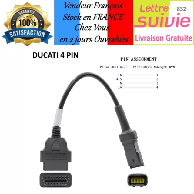 OBD2  4 Pin vers 16 pin Câble Adaptateur Extension  ODB Diagnostic  Moto DUCATI