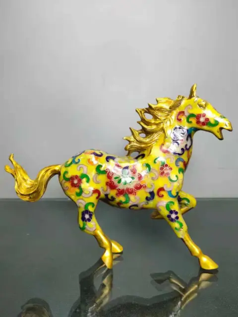 Chinese Copper Cloisonne Enamel Handmade Exquisite Horse Statues 7595