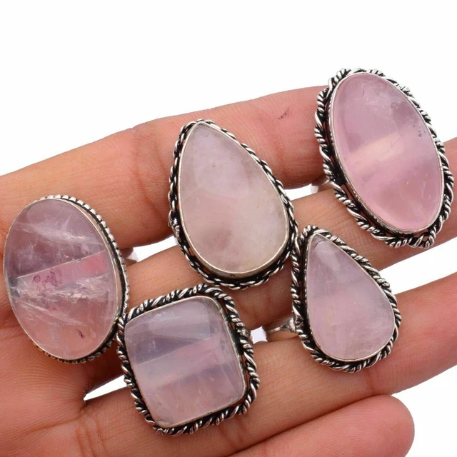 Rose Quartz Gemstone 25pcs Rings Lot 925 Silver Plated G-WHRU-5