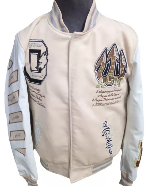 Mens Off White Varsity Jacket | Handmade Football Club Wool Bomber Jacket