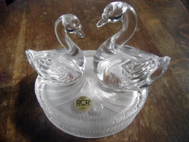 RCR Royal Crystal Rock two swan figurine with Crystal Glass