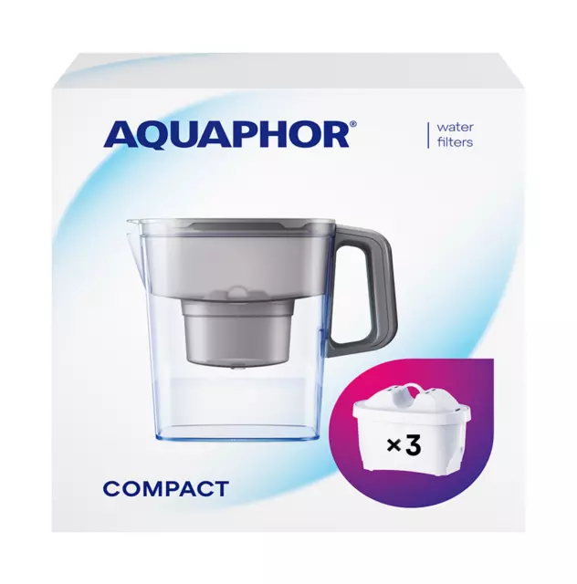 AQUAPHOR SET Wasserfilter Kanne Compact grau inkl. 3 Maxfor+ Wasserfilter , 200l