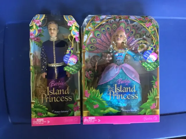 NRFB Mattel Barbie Island Princess Rosella K8103 AND Prince Antonio K8107 LOT