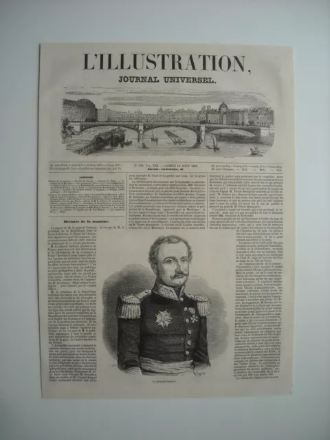 1849 Engraving. Le General Oudinot, Ne A Bar-Le-Duc. With Explanatory.