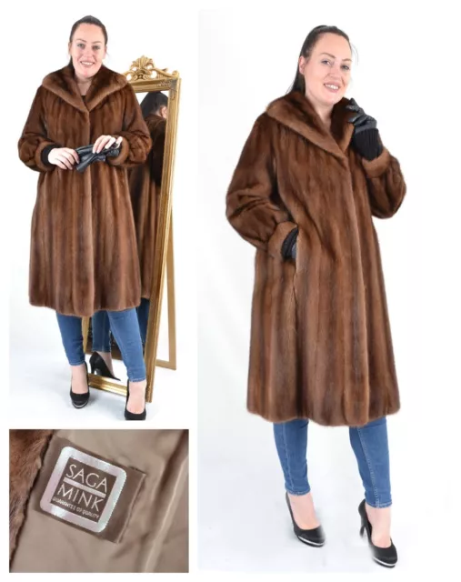 A4591 SAGA MINK NERZMANTEL NERZ PELZMANTEL ECHT PELZ RANCH MINK FUR COAT Size L