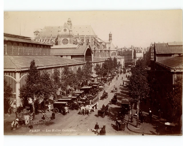 Photo Stéréoscopique Ancienne - Les Halles De Paris - Rue Animée - Tirage Albumine 1870
