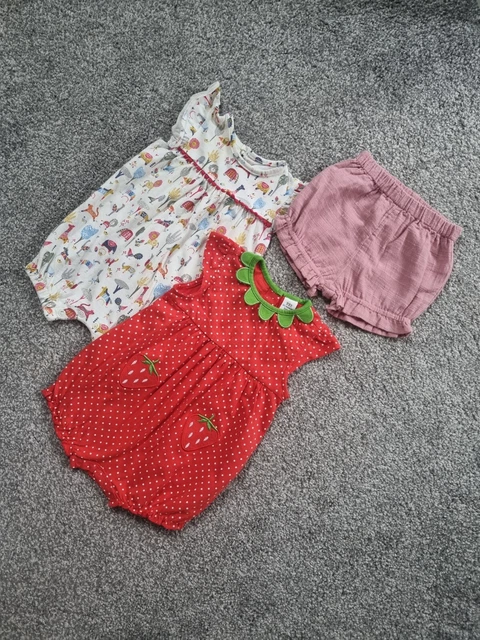 Baby Girls Rompers Bundle 0-3 Months Shorts Strawberry Elephants Summer c