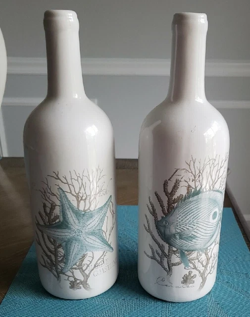 2- Botella de decoración costera estrella de mar marina costa blanca 11,5" de alto 523