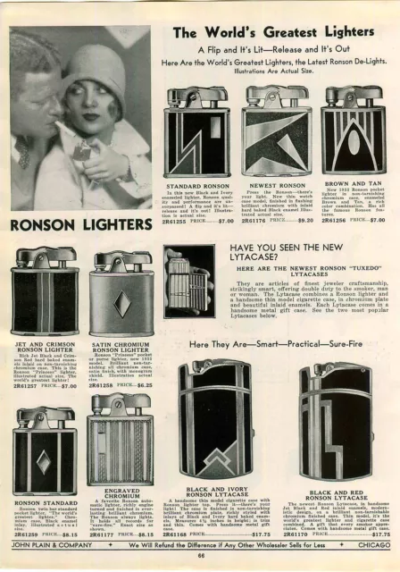 1933 PAPER AD 4 PG Ronson Cigarette Lighter Evans Enameled Cloisonne Art Deco