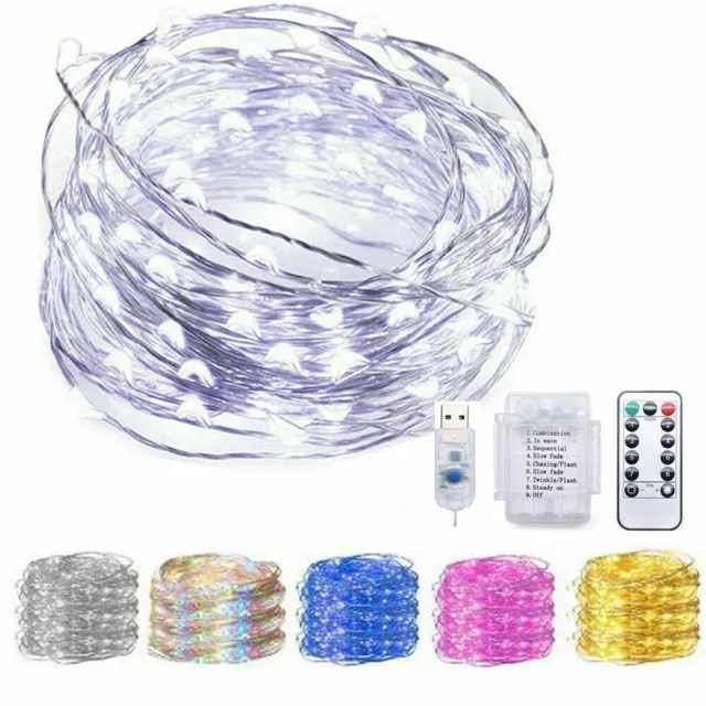 5-20m LED Copper Wire USB Plug In Micro String Lights Party Static Fairy Light