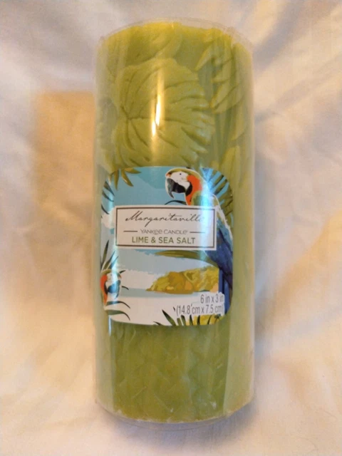 Yankee Candle Margaritaville Lime & Sea Salt Embossed Floral Pillar Candle HTF Yankee Candle Margaritaville Lime & Sea Salt Embossed Floral Pillar Candle HTF