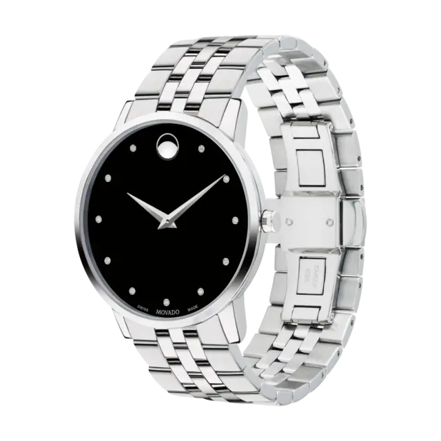 Movado Museum Classic 40mm Black Dial Steel Bracelet Men's Watch 0607201