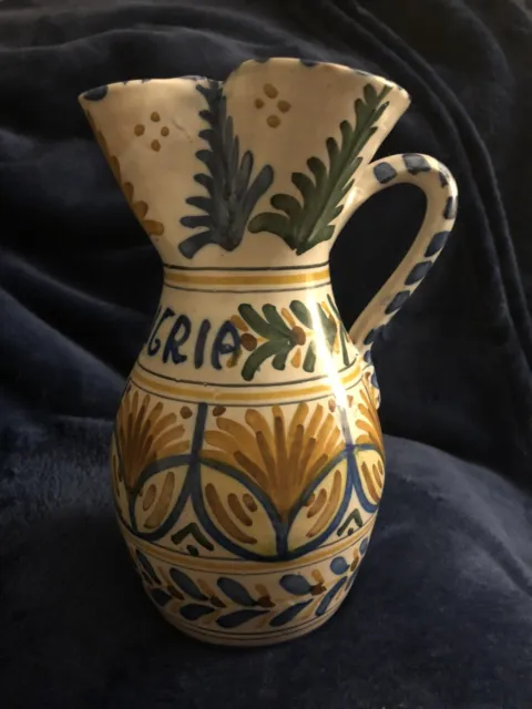Vtg Art Pottery Sangria Pitcher, Toledo Spain Signed G M Hand Painted/Crafted