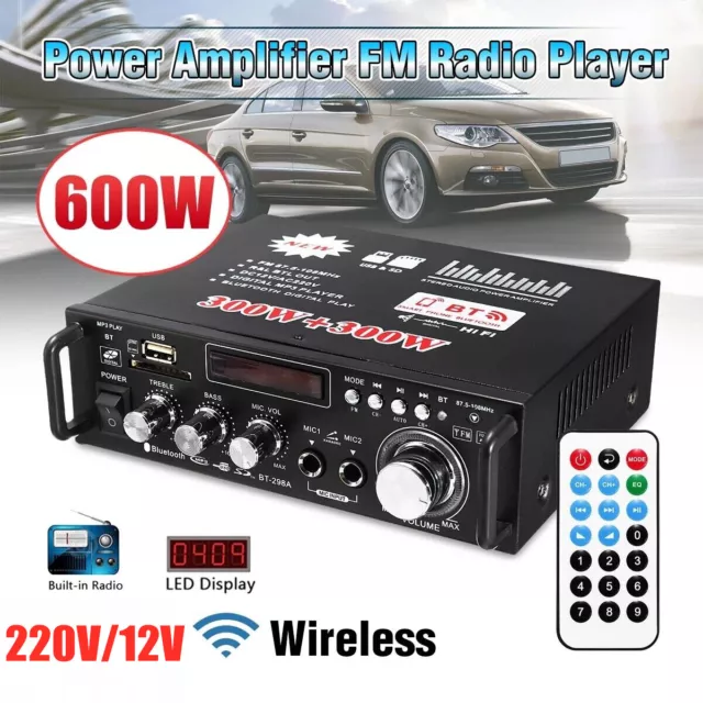 BT-298A 600W HIFI Digitaler Bluetooth Audio Leistungsverstärker LCD 2-Kanal 12V 2